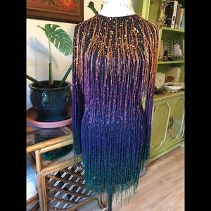 Nasty Gal Ombre’d Beaded Fringe Dress Size 6 USA